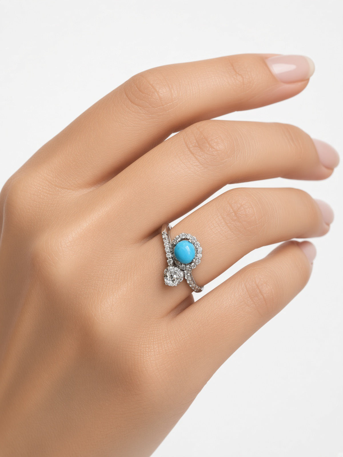 Feroza (Turquoise) & Cubic Zirconia Bypass Ring, Sterling Silver
