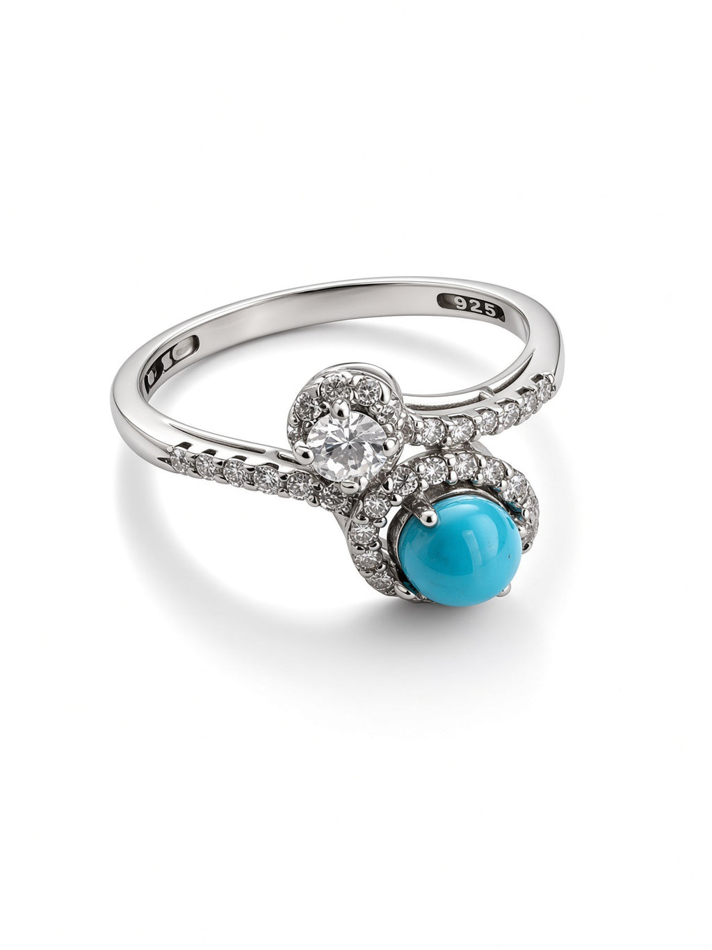Feroza (Turquoise) & Cubic Zirconia Bypass Ring, Sterling Silver
