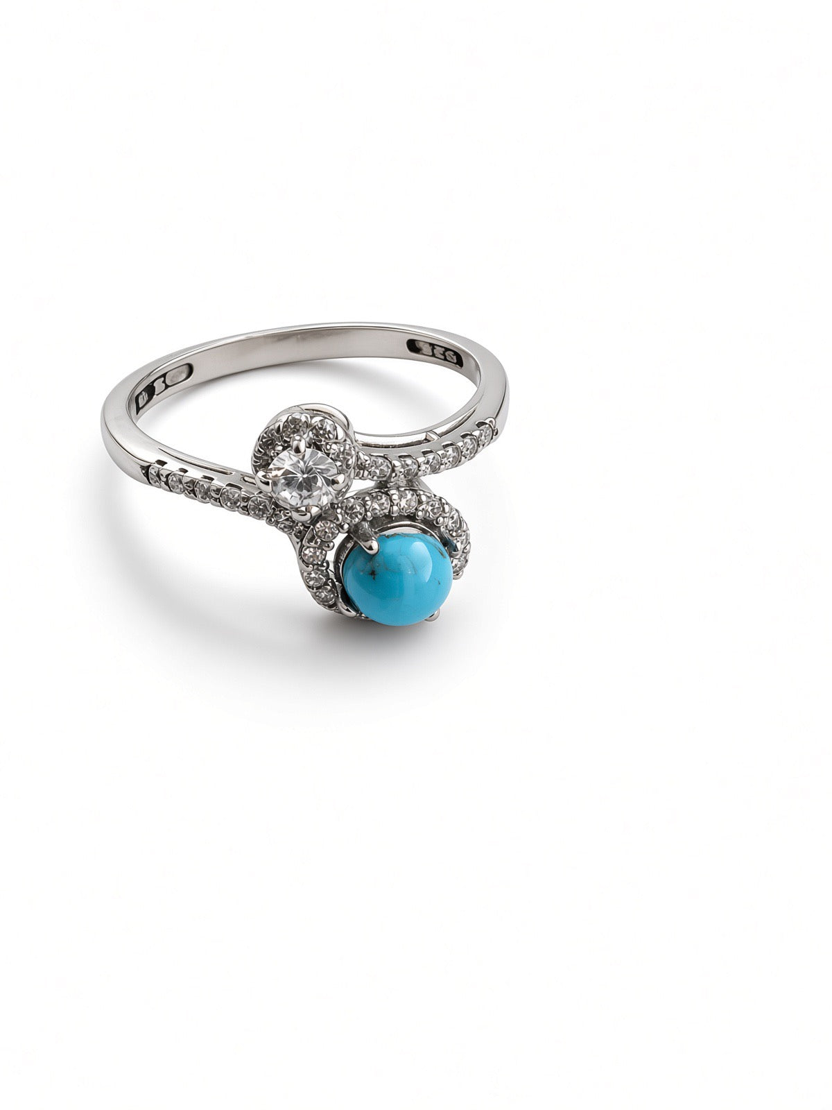 Feroza (Turquoise) & Cubic Zirconia Bypass Ring, Sterling Silver