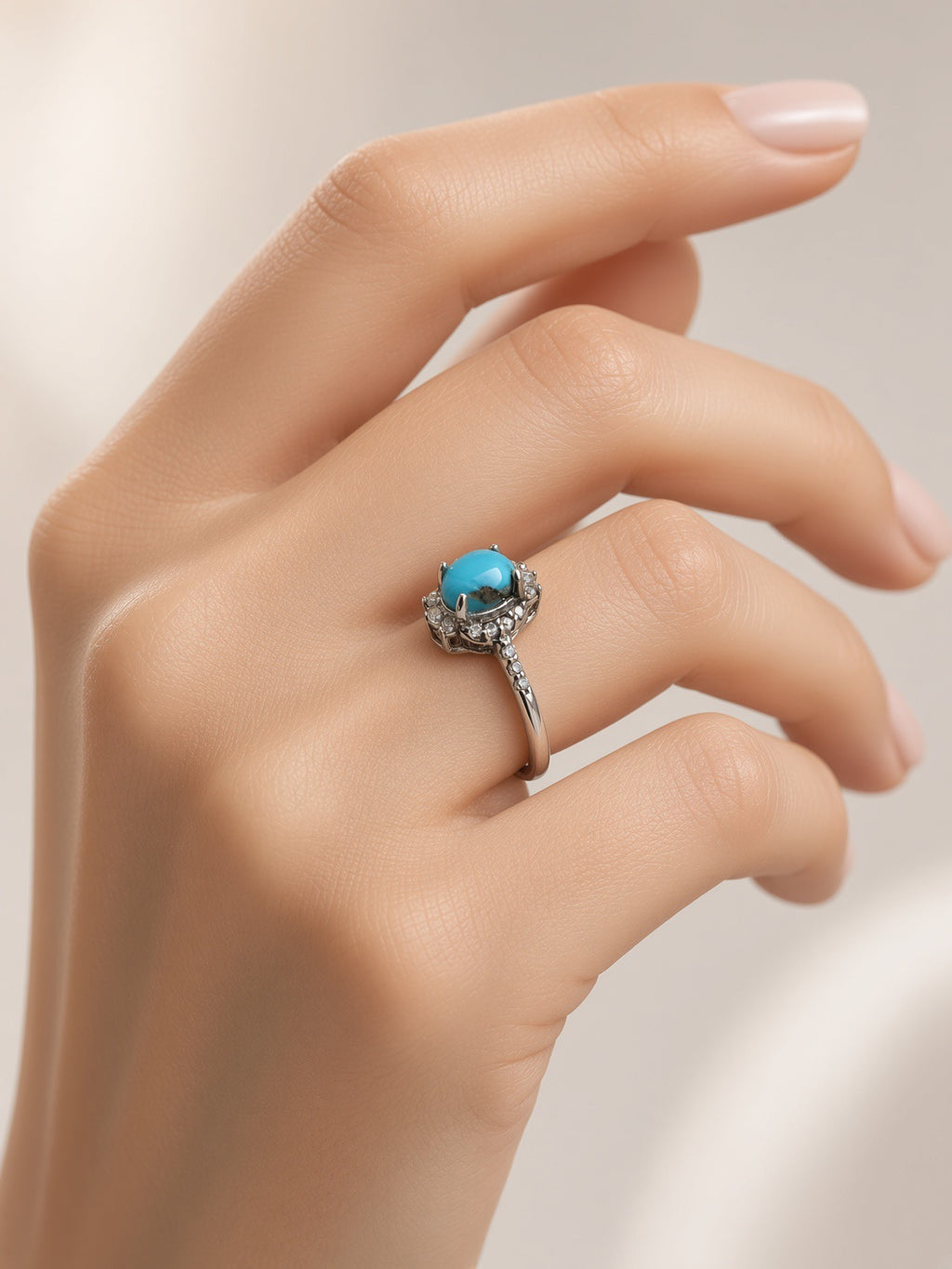 Feroza (Turquoise) Halo Ring, Sterling Silver