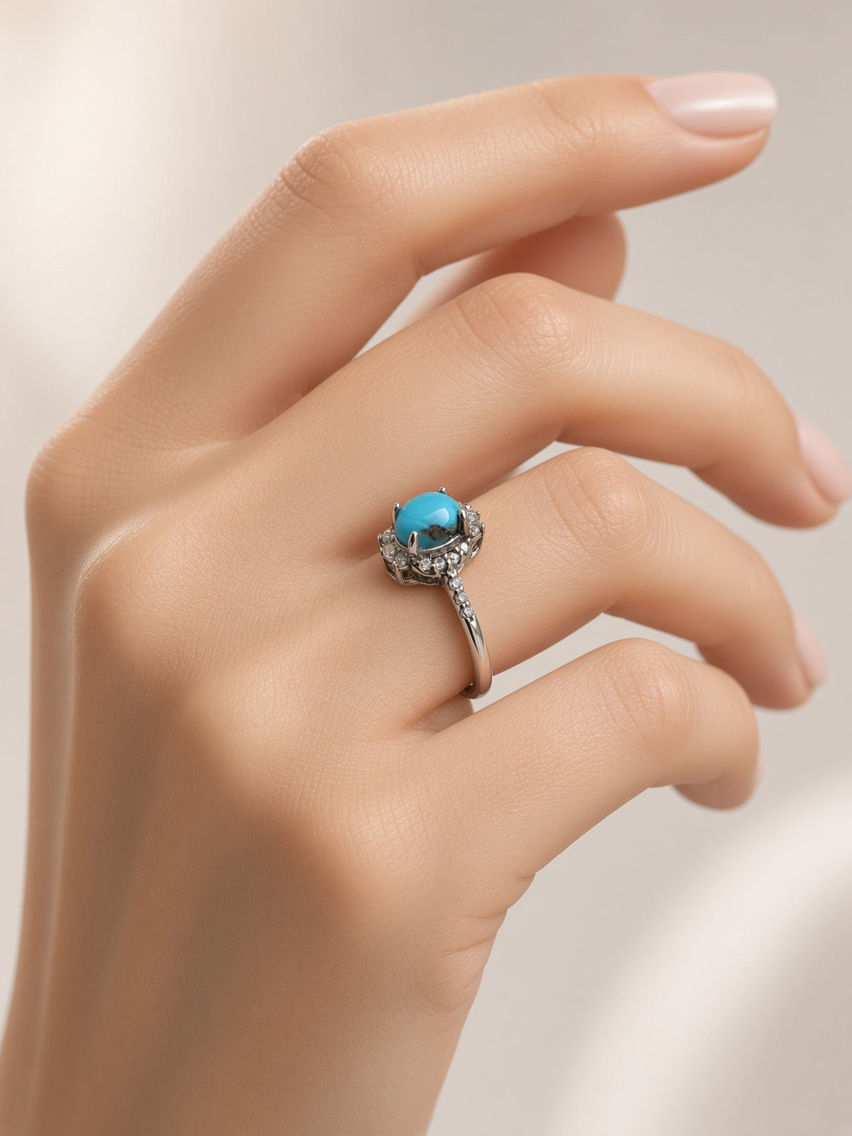 Feroza (Turquoise) Halo Ring, Sterling Silver
