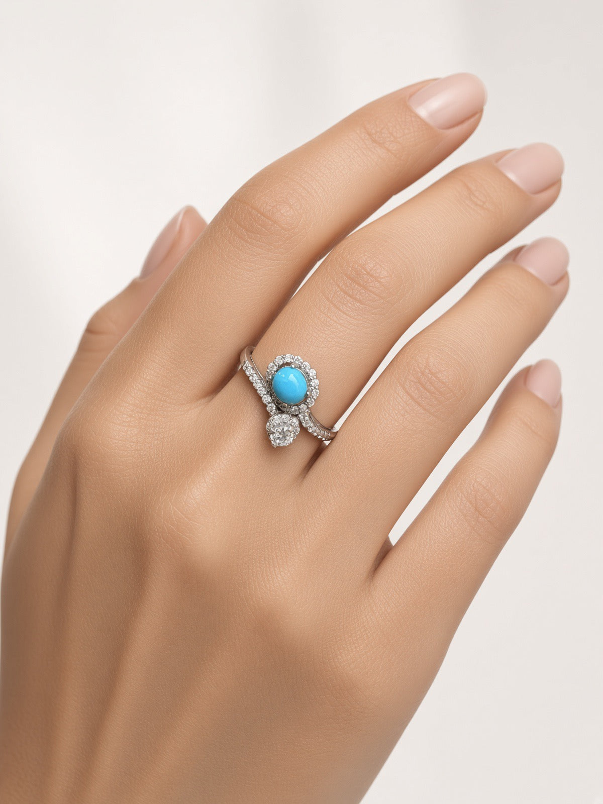 Feroza (Turquoise) & Cubic Zirconia Bypass Ring, Sterling Silver