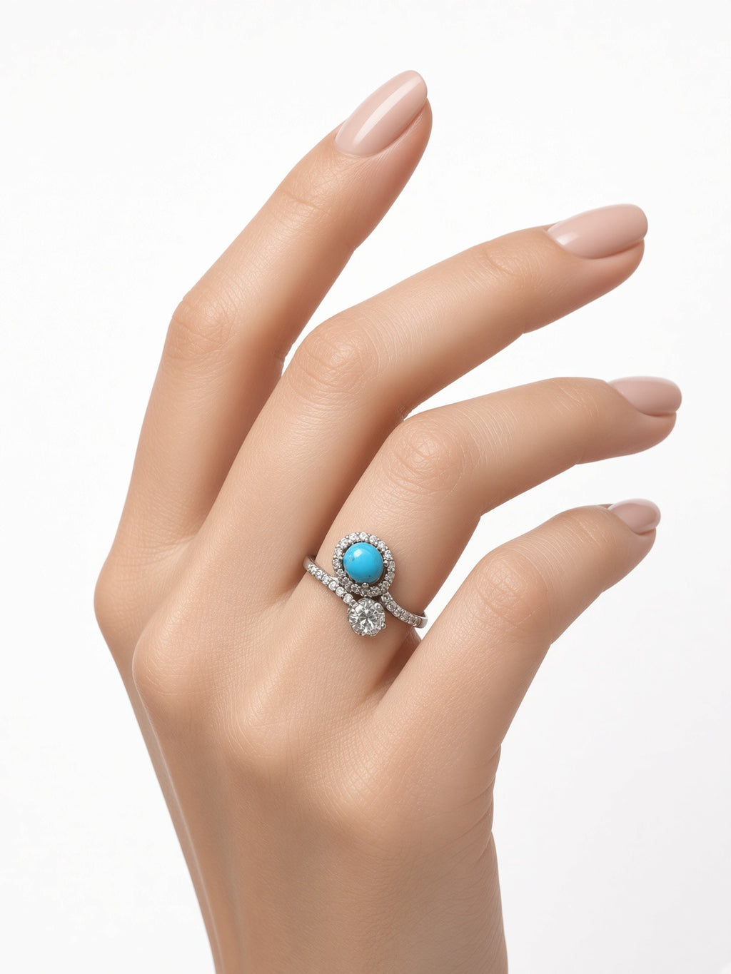 Feroza (Turquoise) & Cubic Zirconia Bypass Ring, Sterling Silver