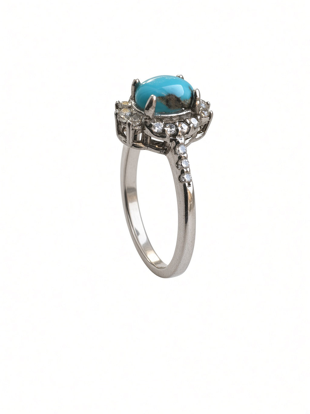 Feroza (Turquoise) Halo Ring, Sterling Silver