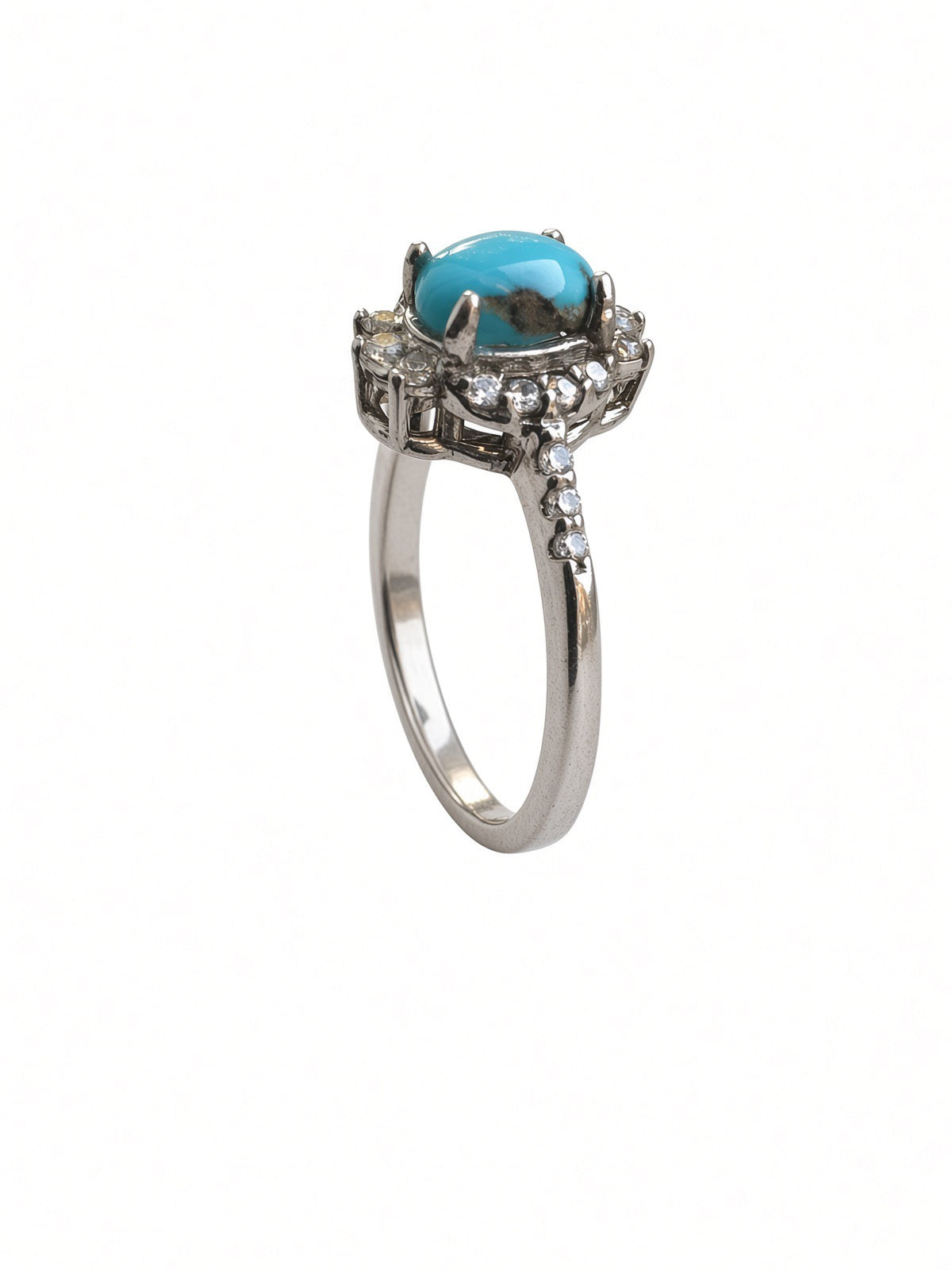 Feroza (Turquoise) Halo Ring, Sterling Silver
