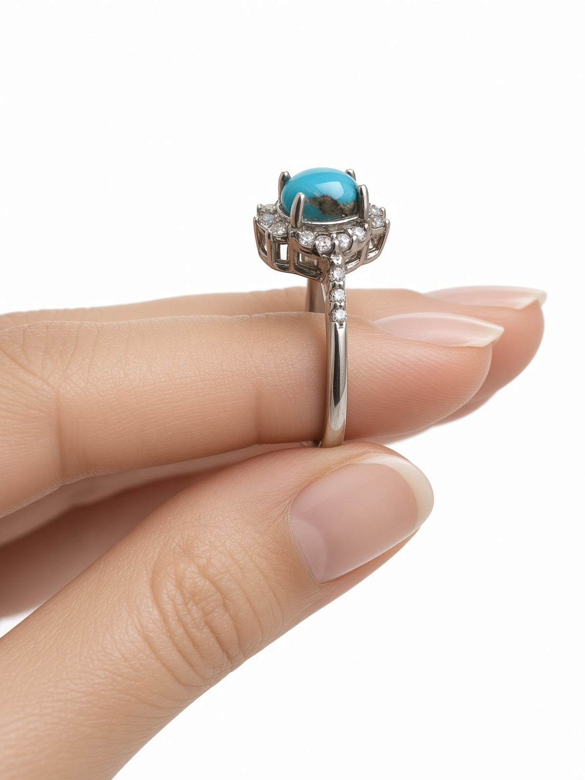 Feroza (Turquoise) Halo Ring, Sterling Silver