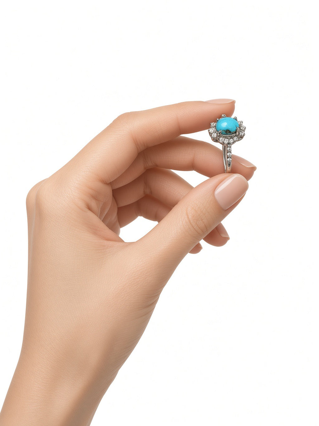 Feroza (Turquoise) Halo Ring, Sterling Silver