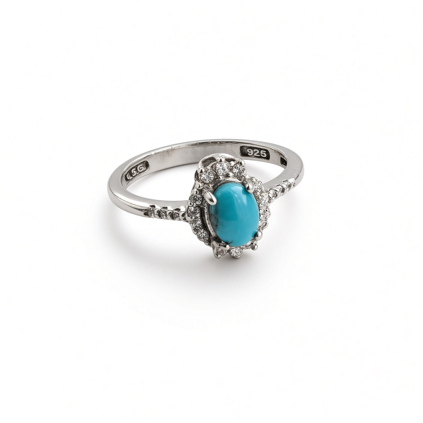 Feroza (Turquoise) Halo Ring, Sterling Silver