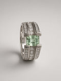 Square-Cut Green Tourmaline Ring, Channel-Set Band, Sterling Silver