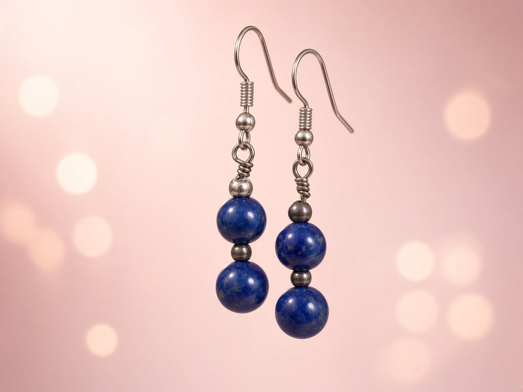 Lapis Lazuli Beaded Drop Earrings – Deep Blue Natural Stone Earrings