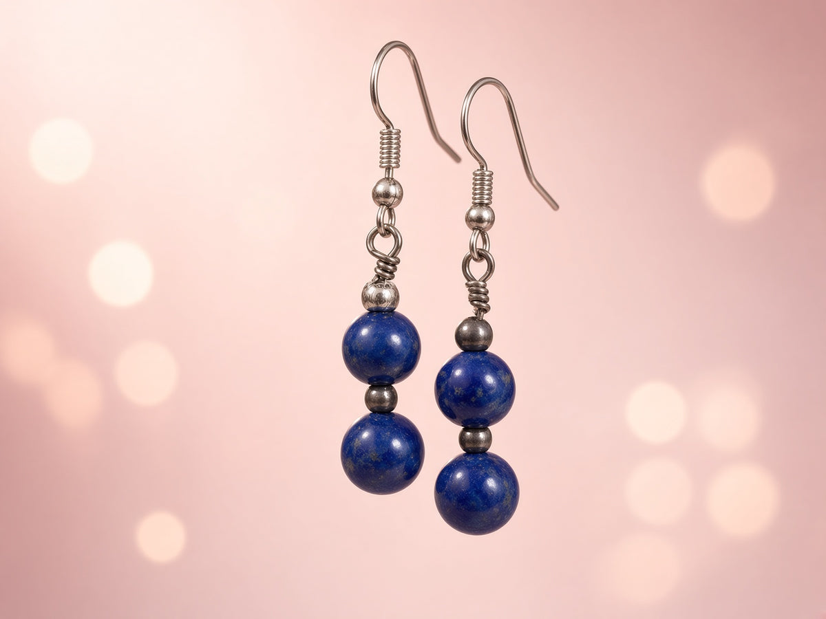 Lapis Lazuli Beaded Drop Earrings – Deep Blue Natural Stone Earrings