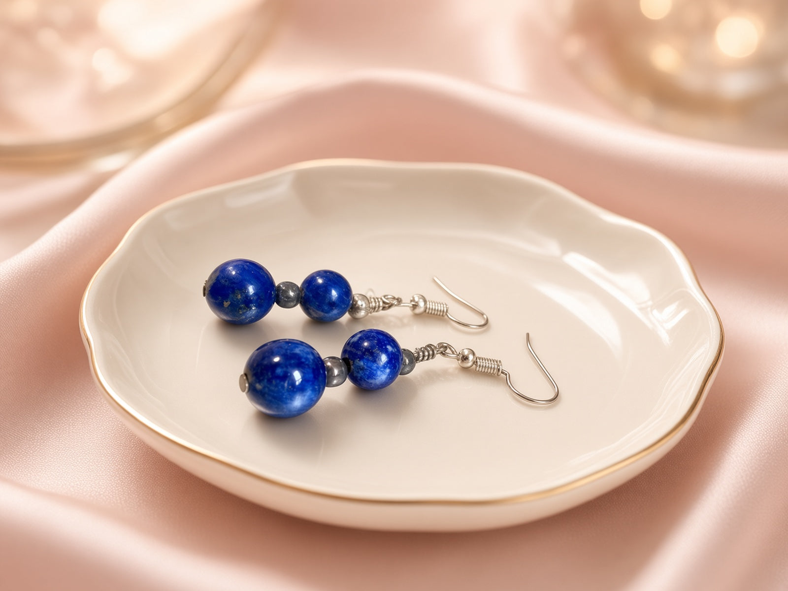 Lapis Lazuli Beaded Drop Earrings – Deep Blue Natural Stone Earrings