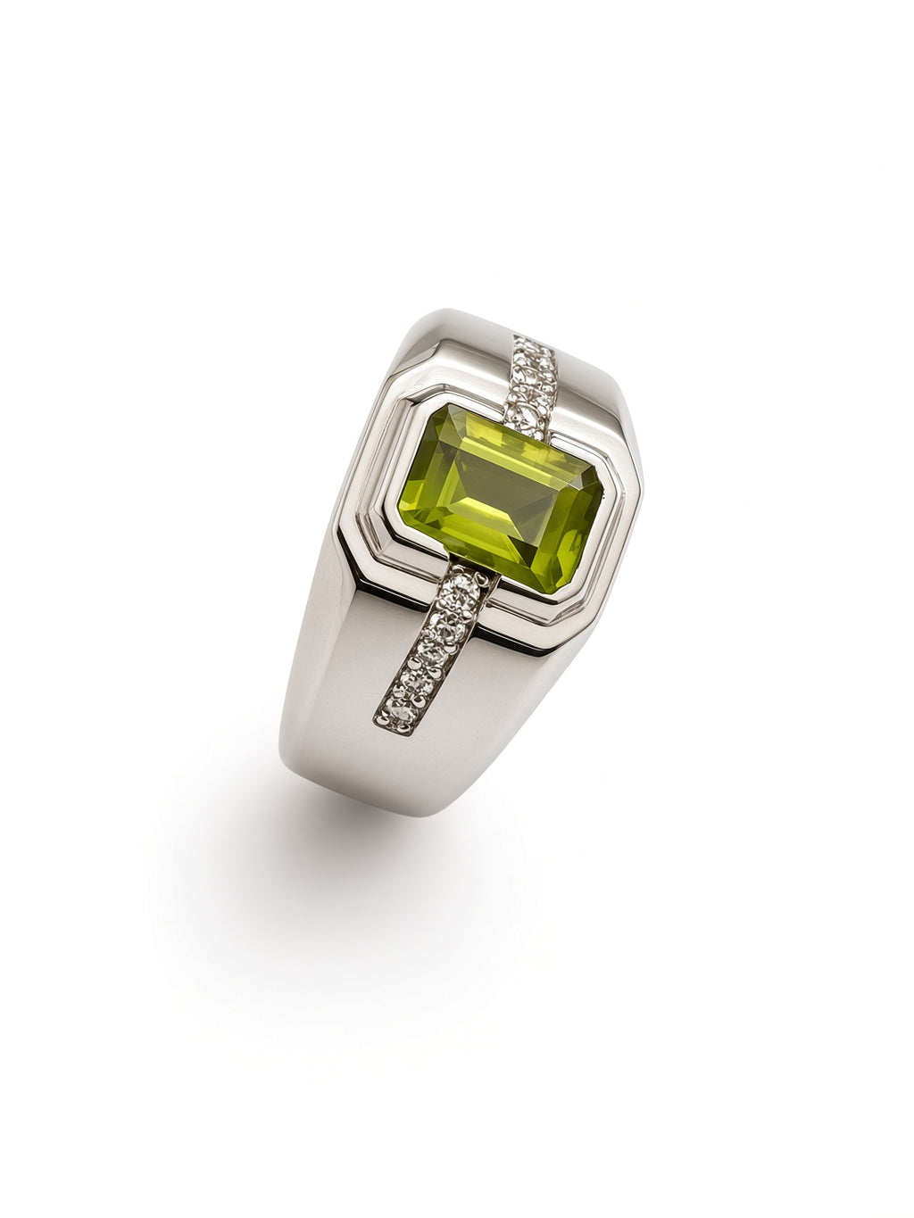 Emerald-Cut Peridot Signet Ring