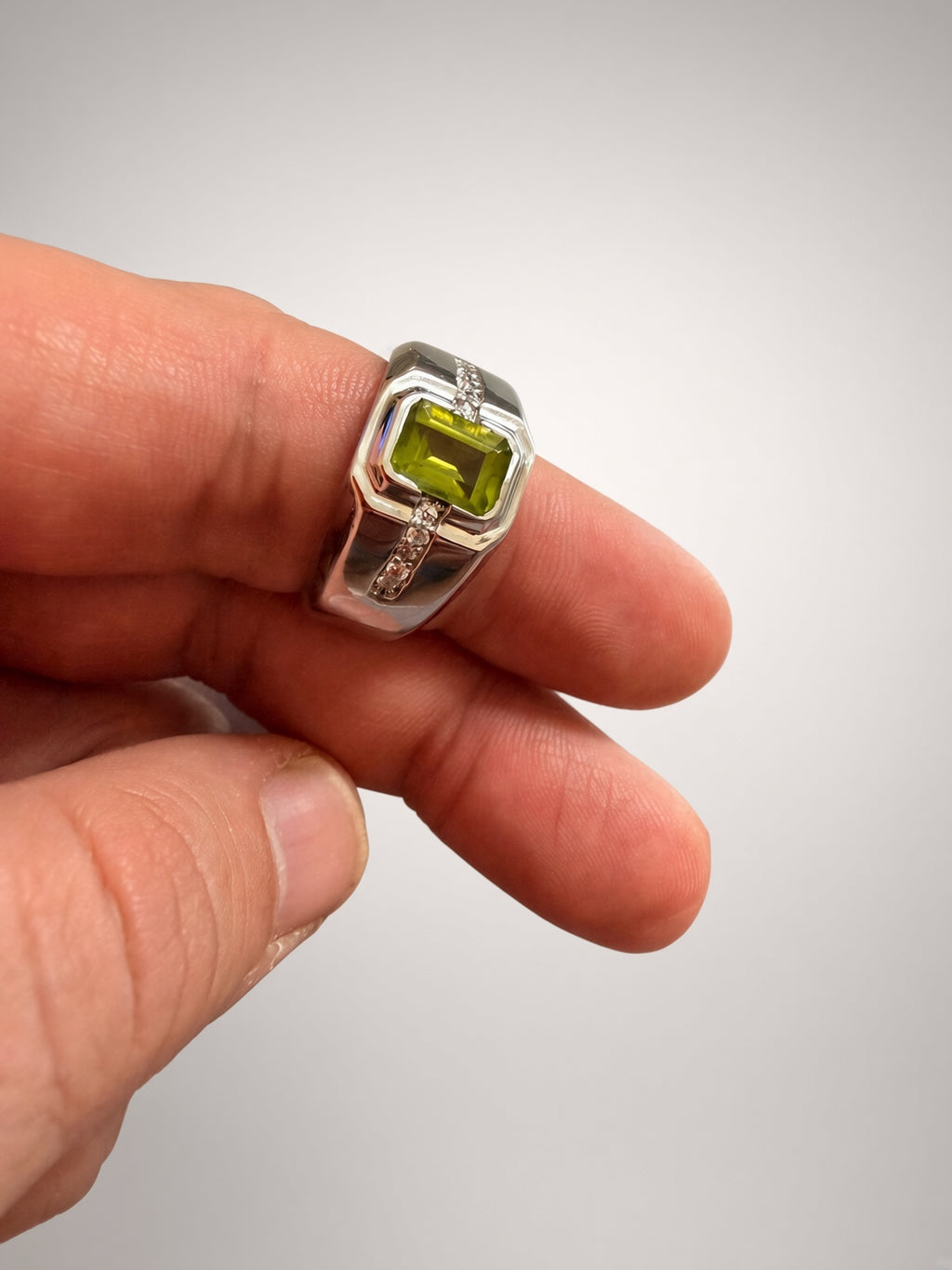 Emerald-Cut Peridot Signet Ring
