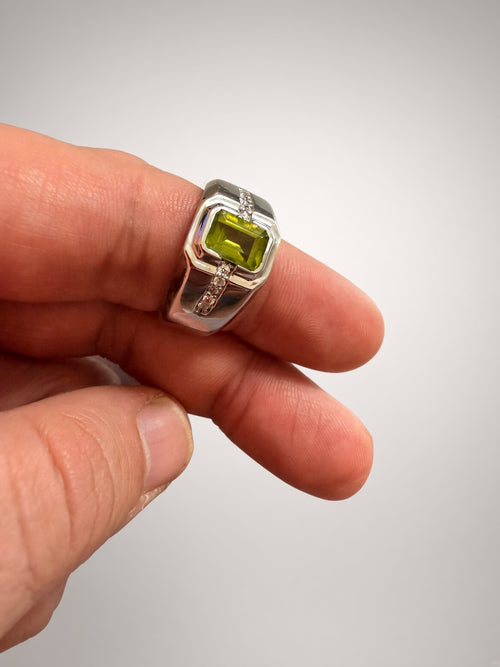 Emerald-Cut Peridot Signet Ring
