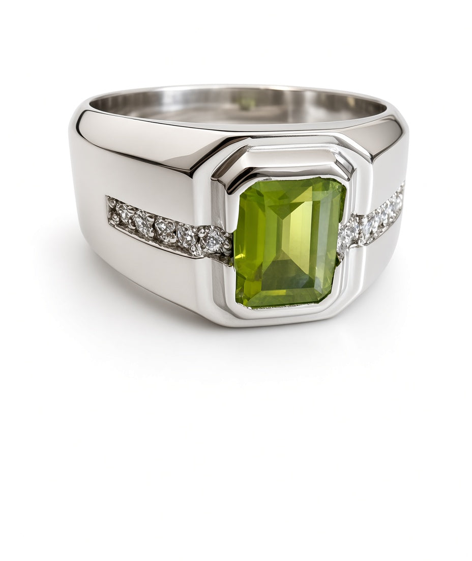 Emerald-Cut Peridot Signet Ring