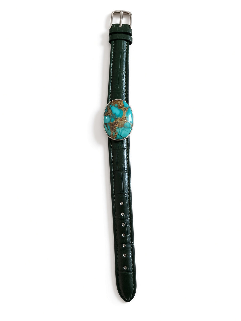 Natural Turquoise (Feroza) Bracelet, Oval Cabochon, Sterling Silver Bezel