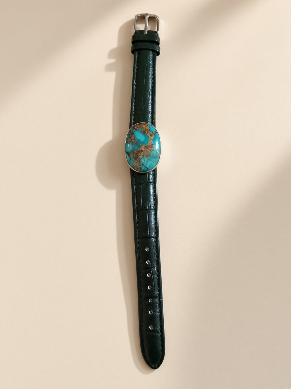 Natural Turquoise (Feroza) Bracelet, Oval Cabochon, Sterling Silver Bezel