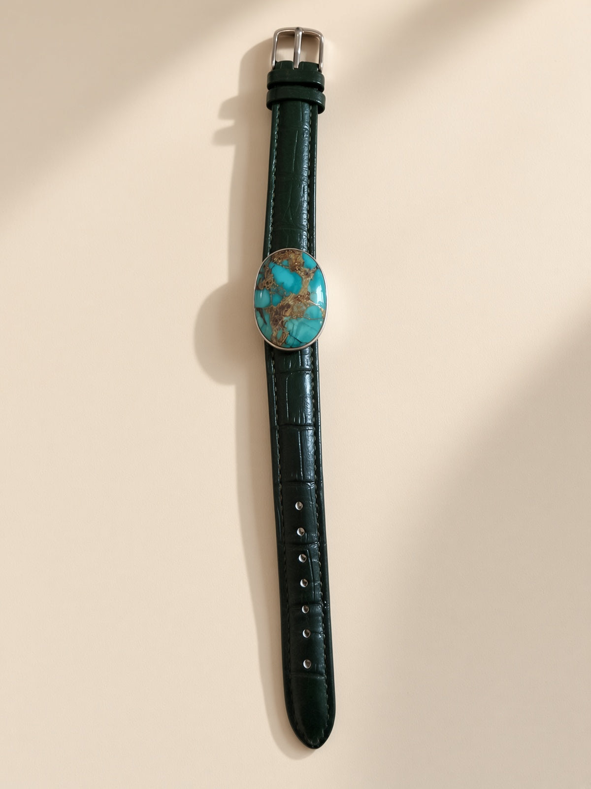 Natural Turquoise (Feroza) Bracelet, Oval Cabochon, Sterling Silver Bezel