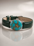 Natural Turquoise (Feroza) Bracelet, Oval Cabochon, Sterling Silver Bezel